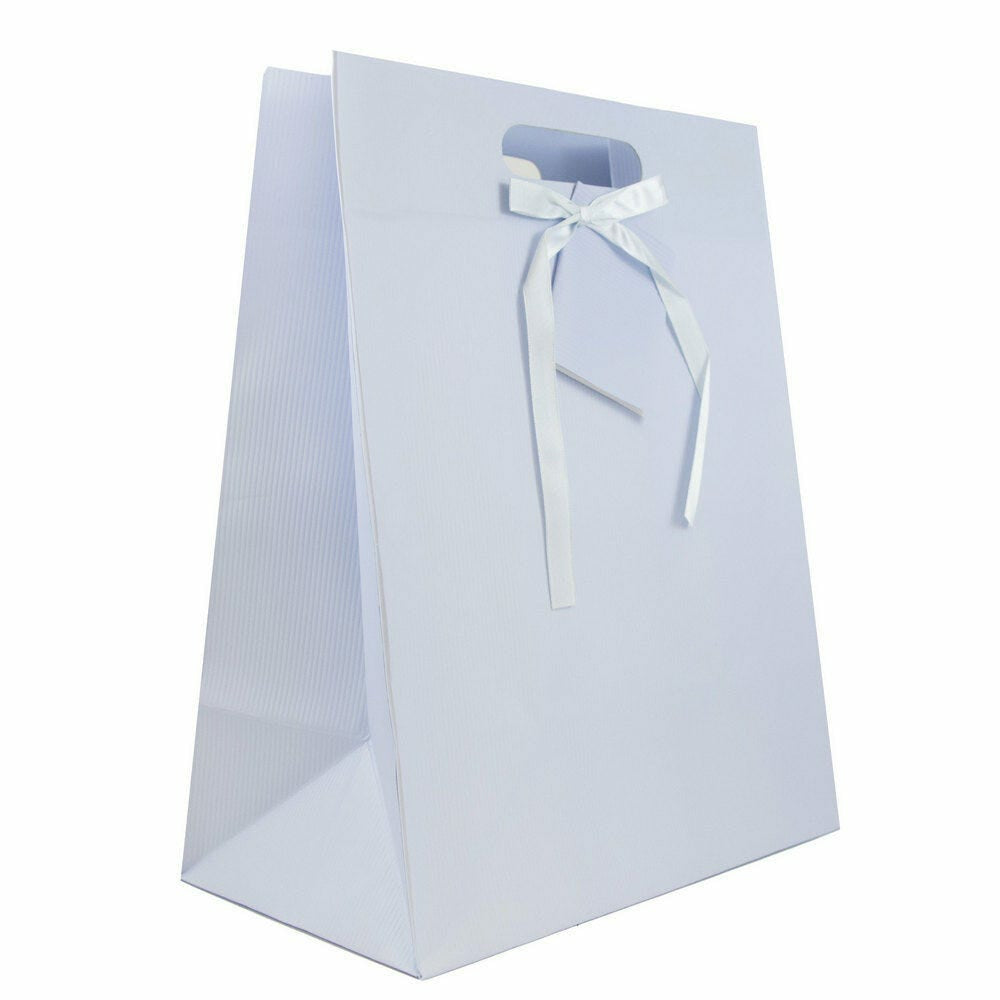 Image of Jam Paper Gift Bags with Rope Handles - Medium - 8" x 10" x 4" - Light Blue Pinstripe - 3 Pack