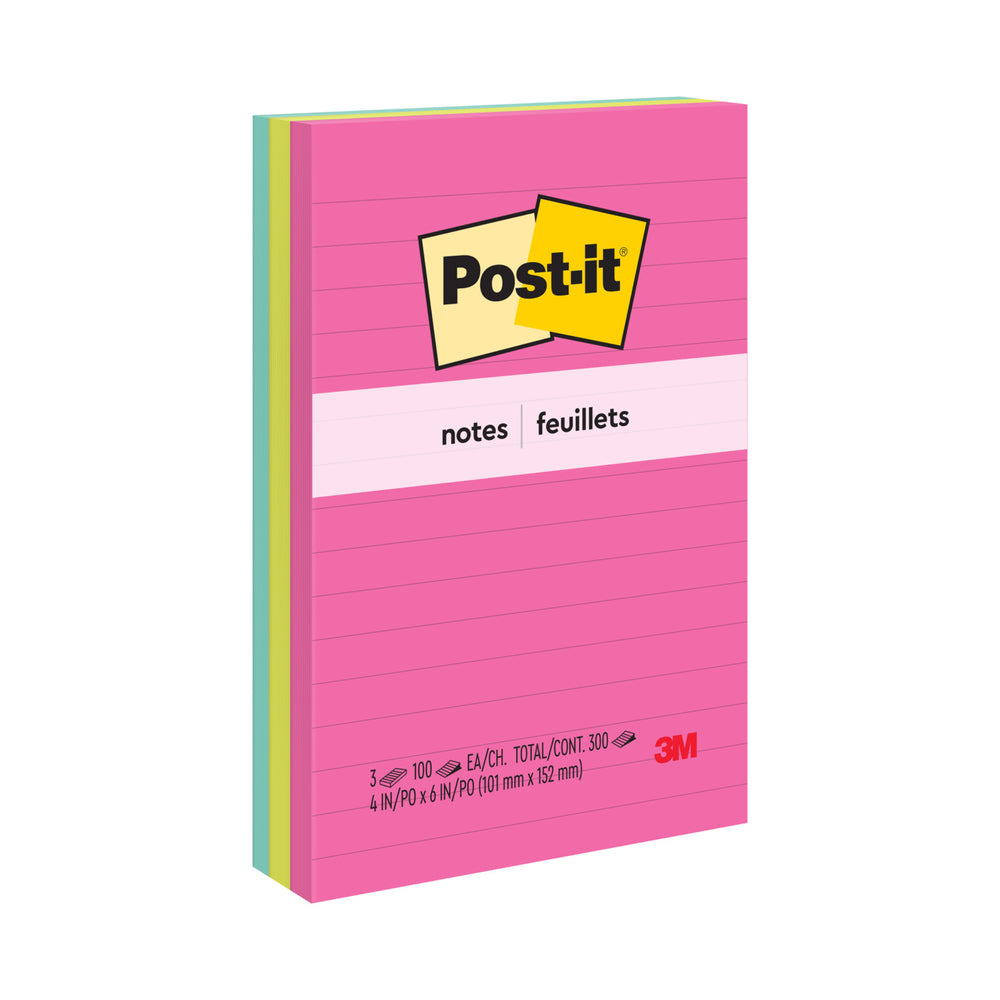 Image of Post-it Notes - Poptimistic Collection - 4"x 6" - Lined - 3 Pack, Multicolour