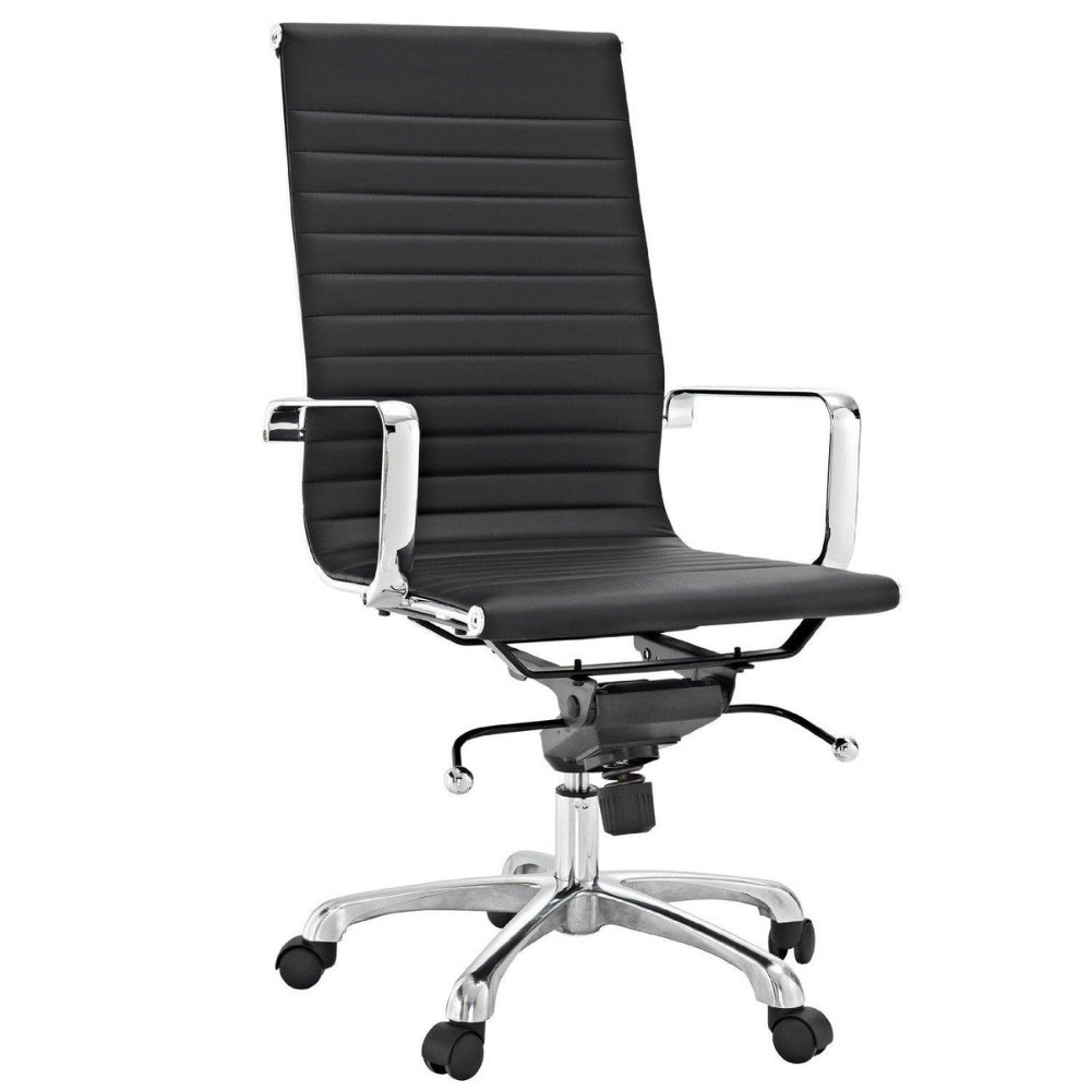 Image of Plata Import Antoni Office Chair Leather Upholstery High Back Metal Frame - Black