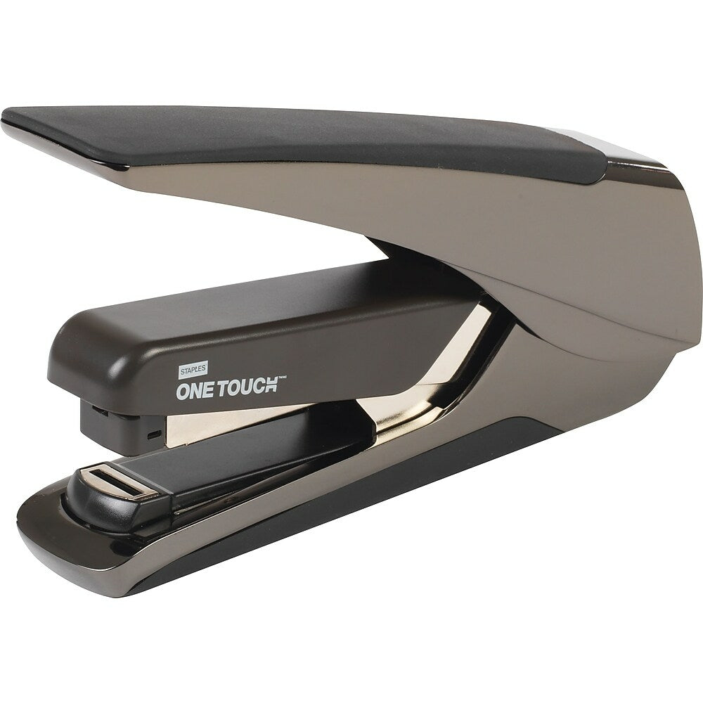 Image of Staples One-Touch Alloy Plus Executive Metal Flat Stack Full Strip Stapler - 30 Sheet Capacity - Black Chrome
