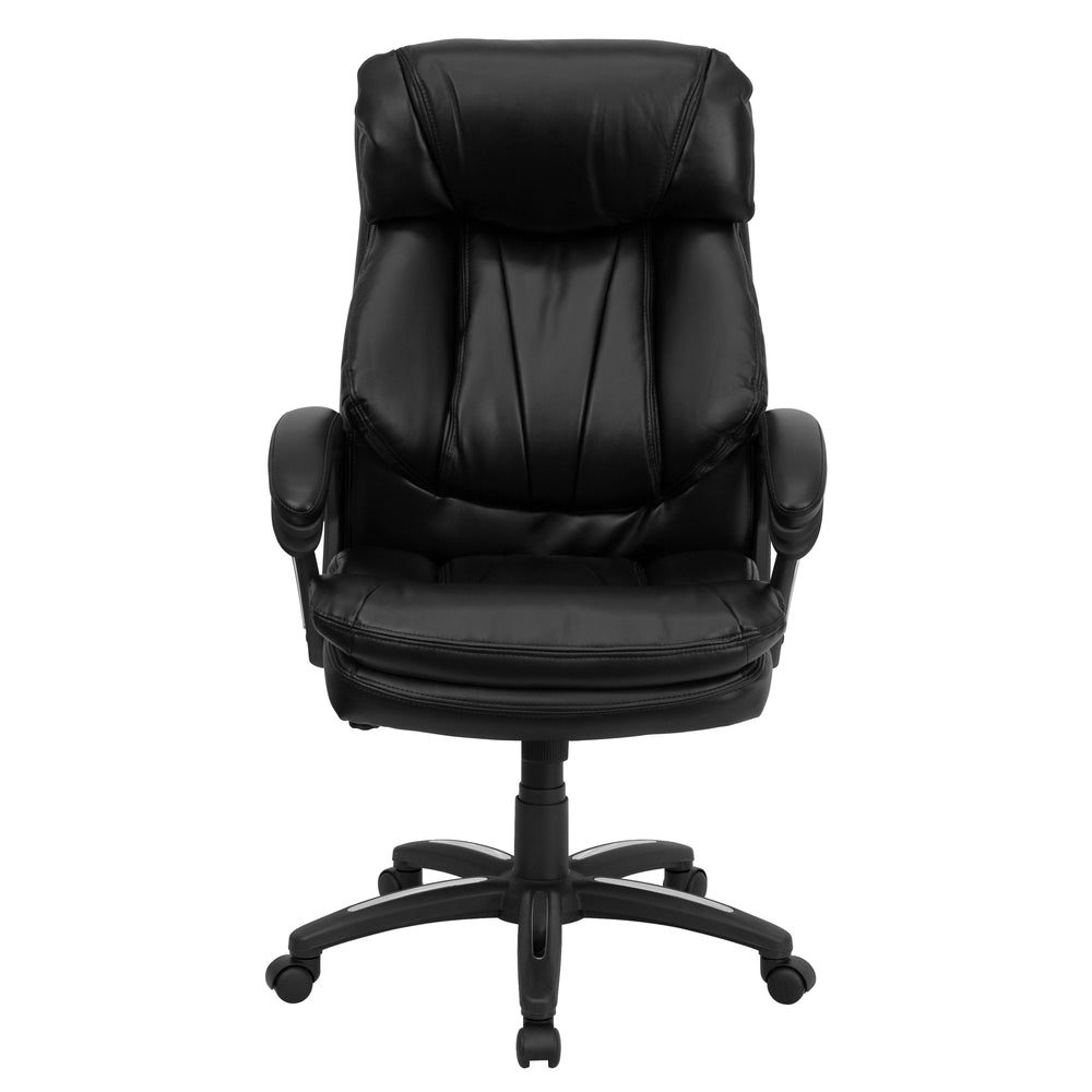 Image of Flash Furniture High Back Black Leather Executive Swivel Ergonomic Office Chair with Plush Headrest, Extensive Padding & Arms