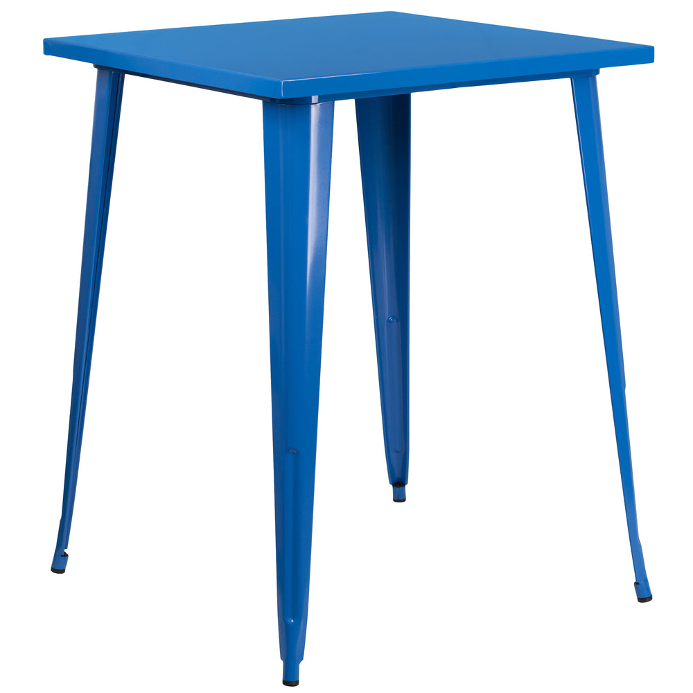 Image of Flash Furniture 31.5" Square Blue Metal Indoor-Outdoor Bar Height Table