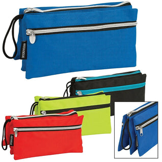 Merangue Dual Zipper Oblong Pencil Case, Assorted Colours, 12 Pack