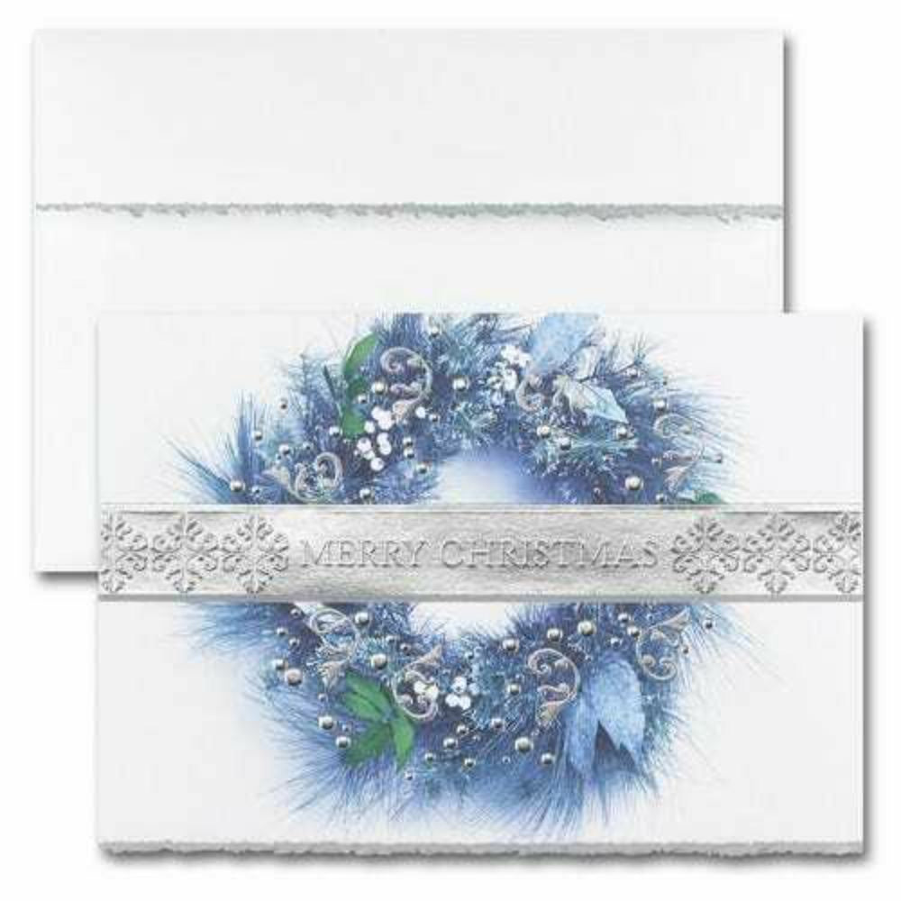 Image of JAM Paper Blank Christmas Cards & Matching Envelopes Set - Merry Christmas Wreath - 25 Pack