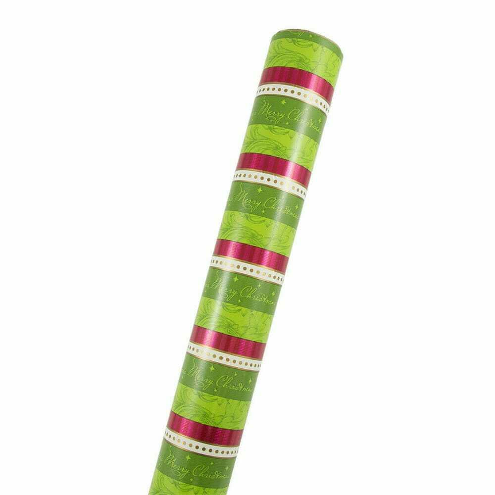 Image of JAM Paper Christmas Wrapping Paper - Lime Green Merry Stripes Design Gift Wrap - 22.5 sq. ft