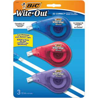 BIC Wite-Out EZ Correct Correction Tape - White - Tear-Resistant Tape - 12  Pack