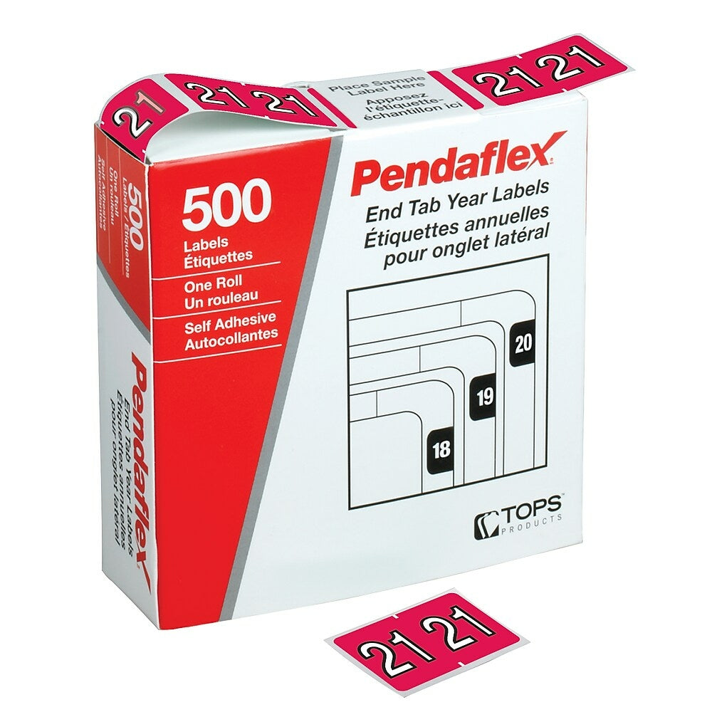 Image of Pendaflex Red 2021 Yearly End Tab Labels - 500 Pack