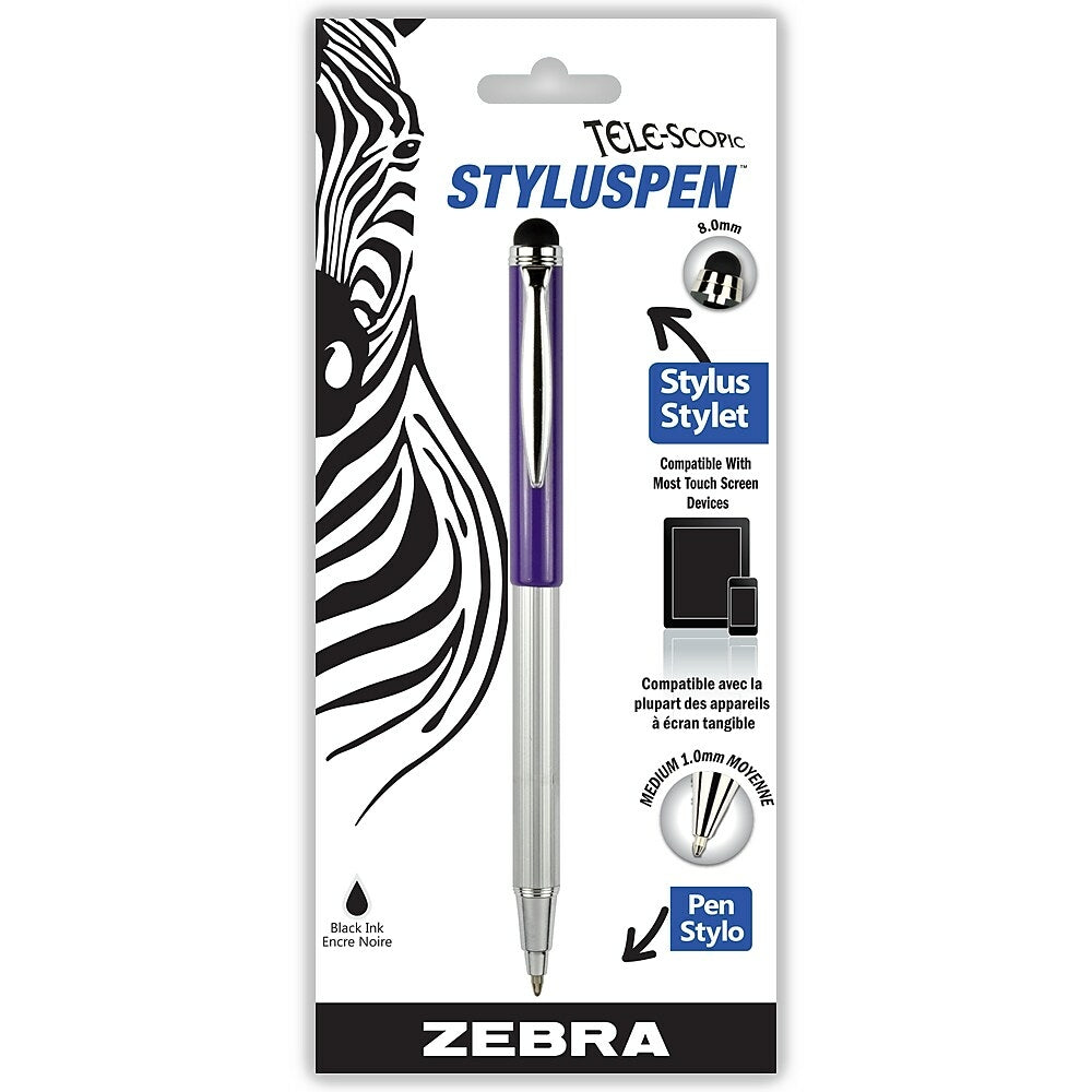 Image of Zebra Telescopic Ball Point Stylus Pen - Purple
