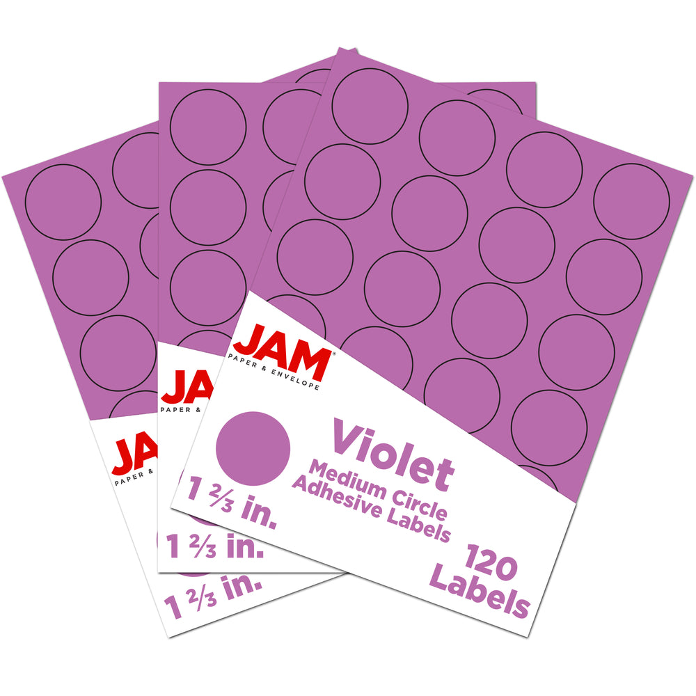 Image of JAM Paper Round Circle Label Sticker Seals, 1 2/3 inch diameter, Violet Purple, 3 Sets of 120 (147627058g), 360 Pack