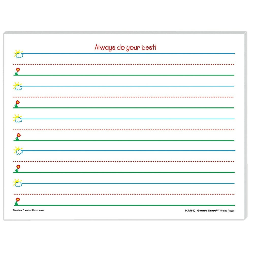 Image of Teacher Created Resources Smart Start K-1 Writing Paper 11" x 8-1/2" 40 Sheet/Tablet, 3 Pack (TCR76500)