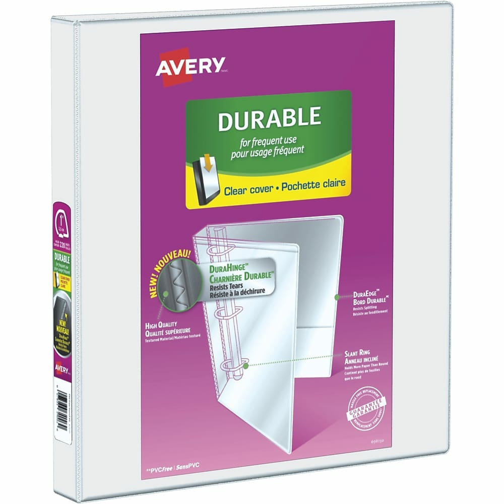 Image of Avery Durable View Binder, 1" Sized Slant D Rings, White, (34002)