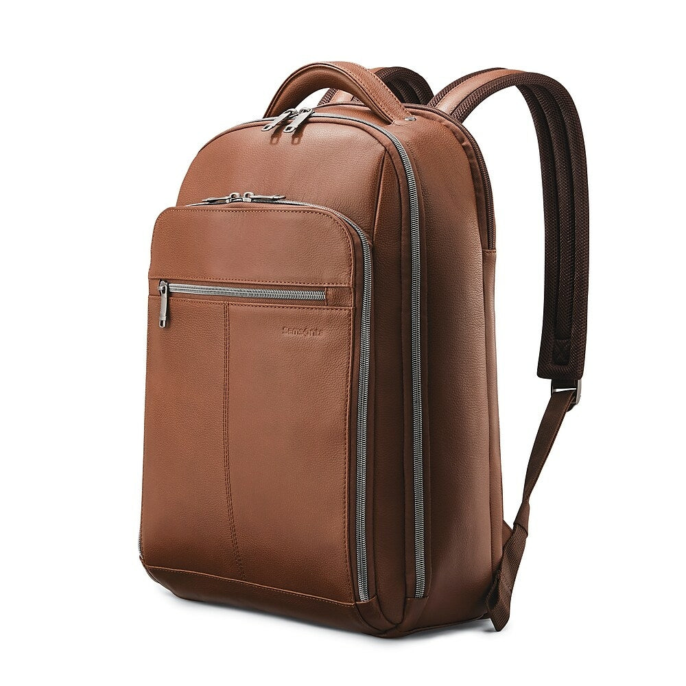 Image of Samsonite Classic Leather Backpack 15.6", Cognac, Brown