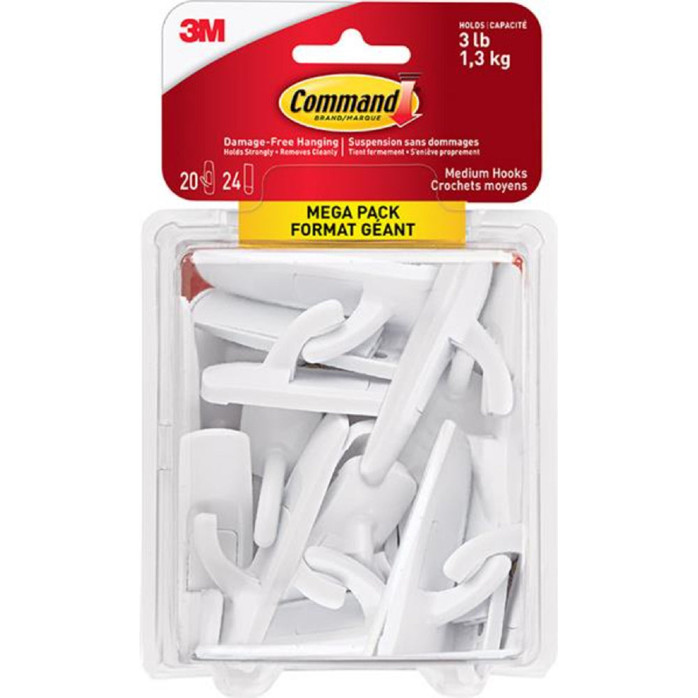 Image of Command Medium Utility Hook Mega Pack - 20 Medium Hooks, White, 20 Pack