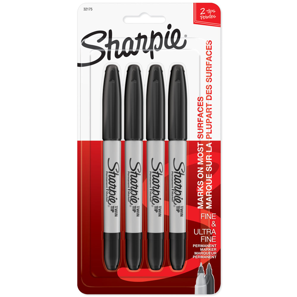 Image of Sharpie Twin-Tip Permanent Markers, Black, 4 Pack