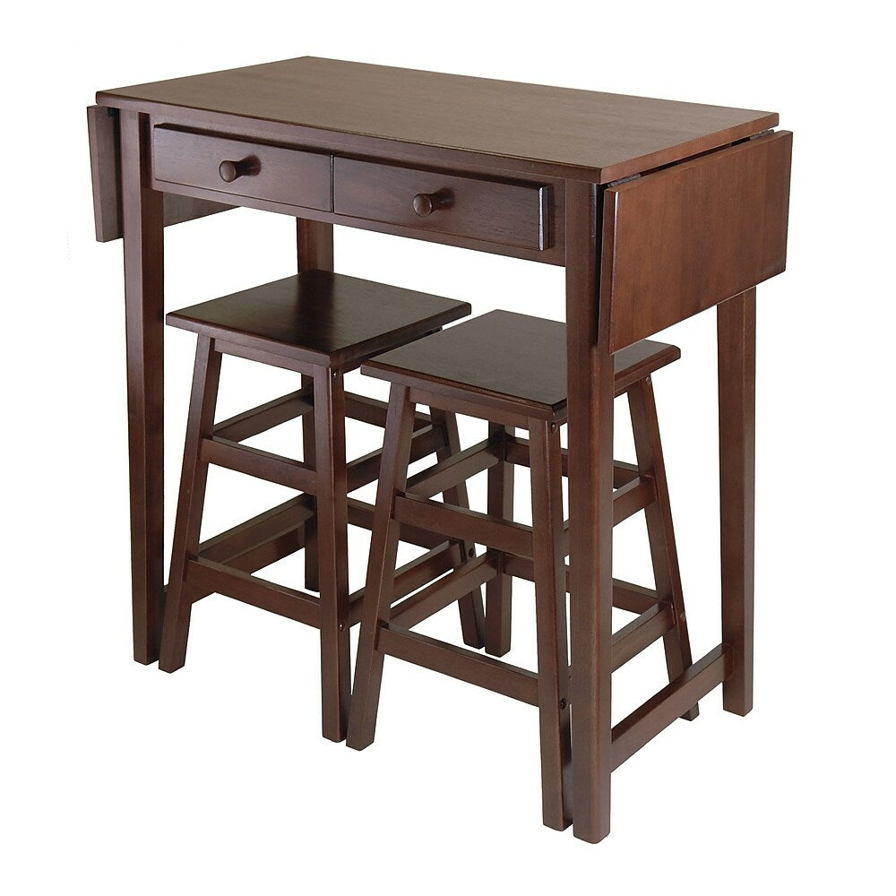 Image of Winsome Mercer Double Drop Leaf Dining Table with 2 Stools, Cappuccino