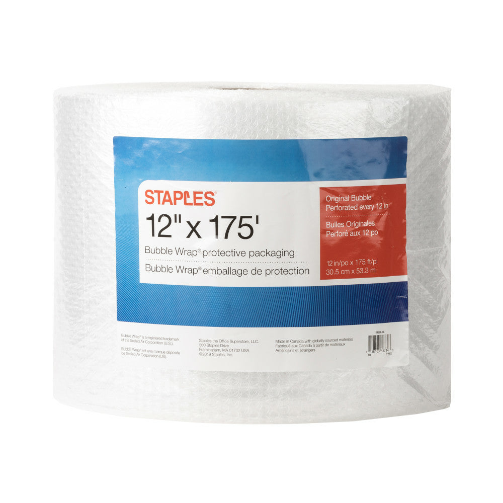 Image of Staples Standard Bubble Wrap - 3/16"- 12" x 175', Clear