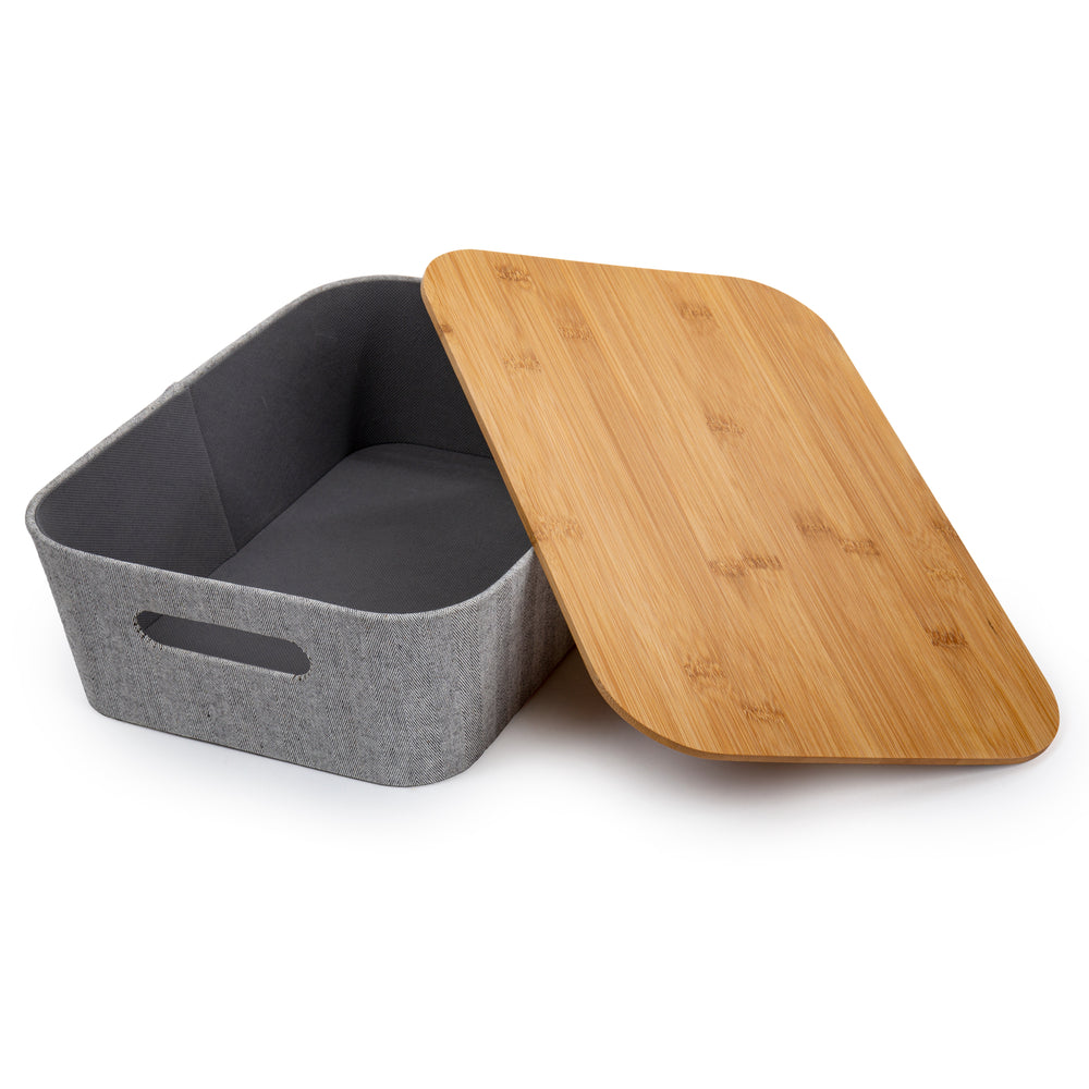 Image of Truu Design Storage Basket with Bamboo lid - 14.8" x 10.3" - Grey
