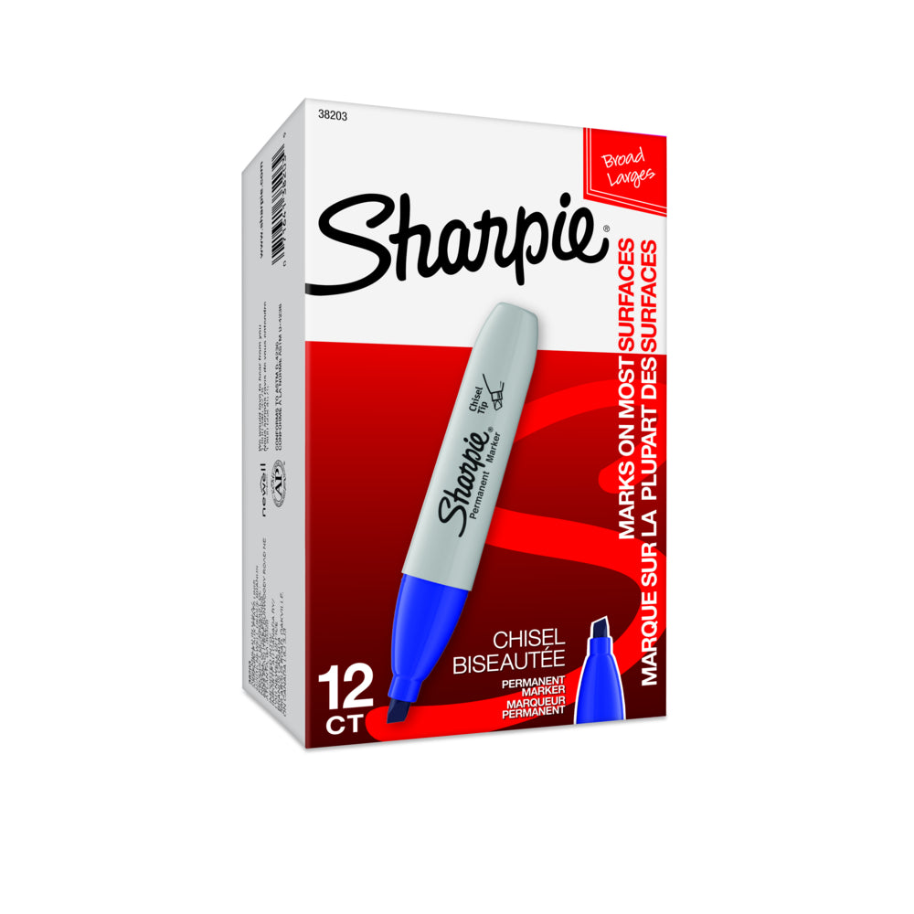 Image of Sharpie Permanent Markers - Chisel Tip - Blue - 12 Pack