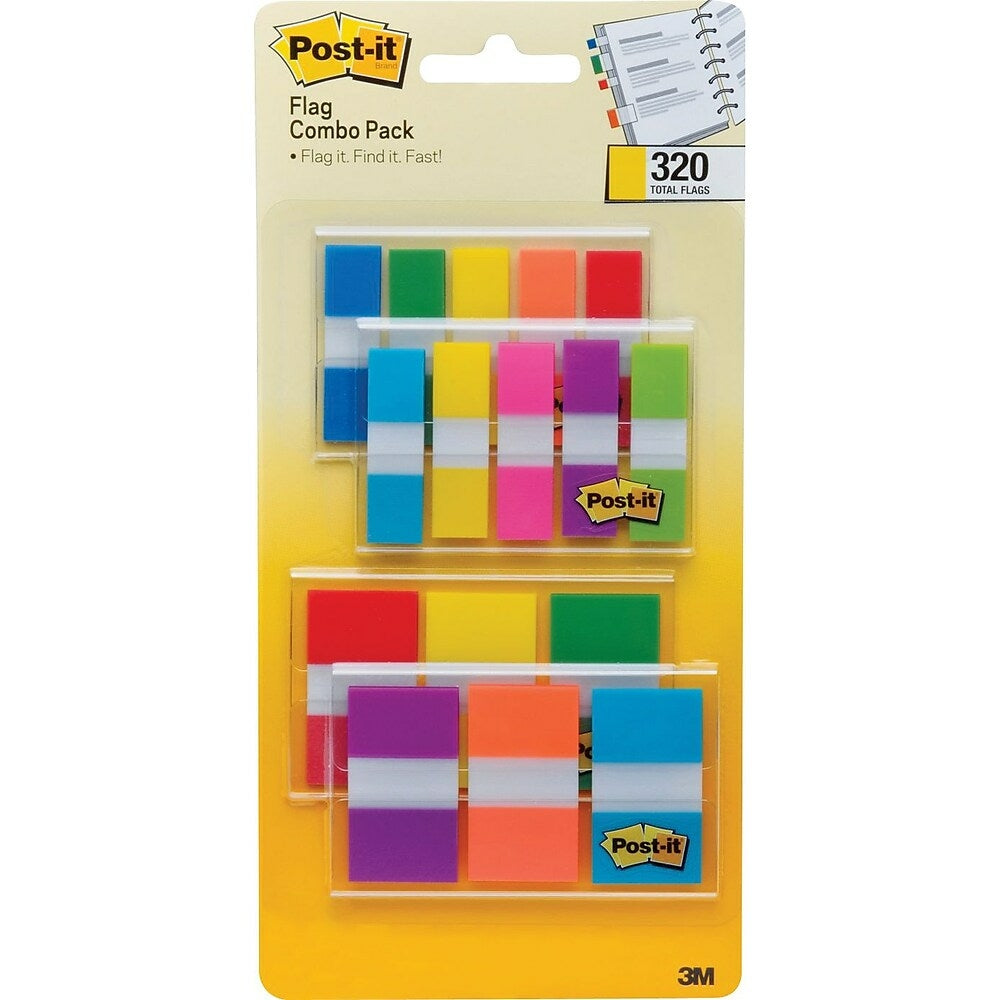 Image of Post-it Combo Pack, 320 Flags in Four On-The-Go Dispensers, Multicolour