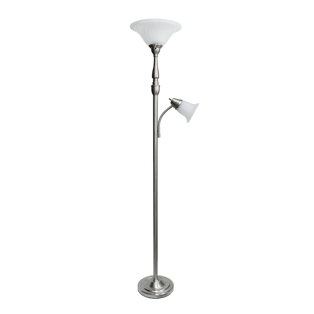 Image of Elegant Designs 2 Light Mother Daughter Floor Lamp, White Marble Glass Shades, Brushed Nickel (LF2003-BSN)