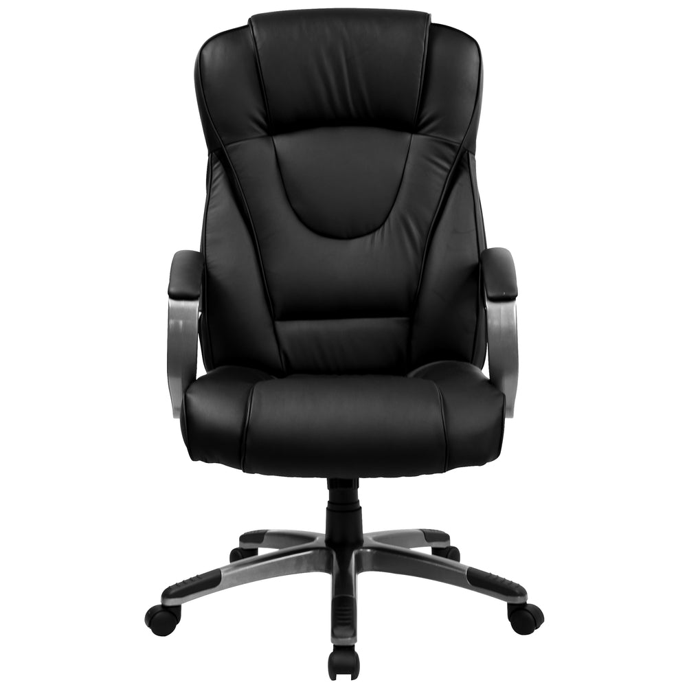 Image of Flash Furniture High Back Black Leather Executive Swivel Office Chair with Titanium Nylon Base & Loop Arms