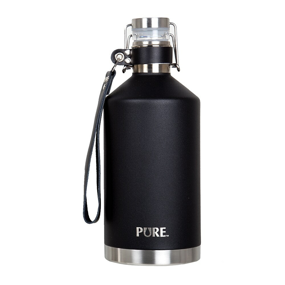 Image of PURE Drinkware Stainless Steel Beer Growler with Leather Strap, 64 oz., Black