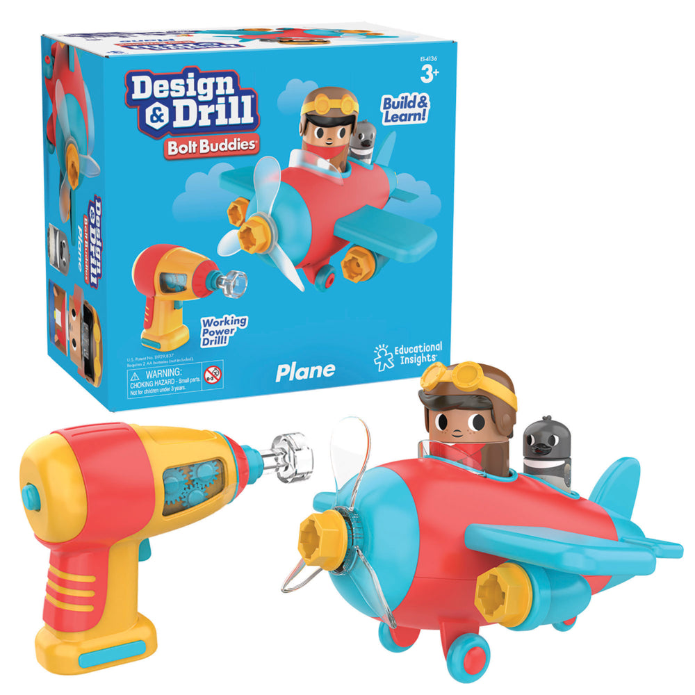 Image of Educational Insights Design & Drill Bolt Buddies Plane - Multicolor