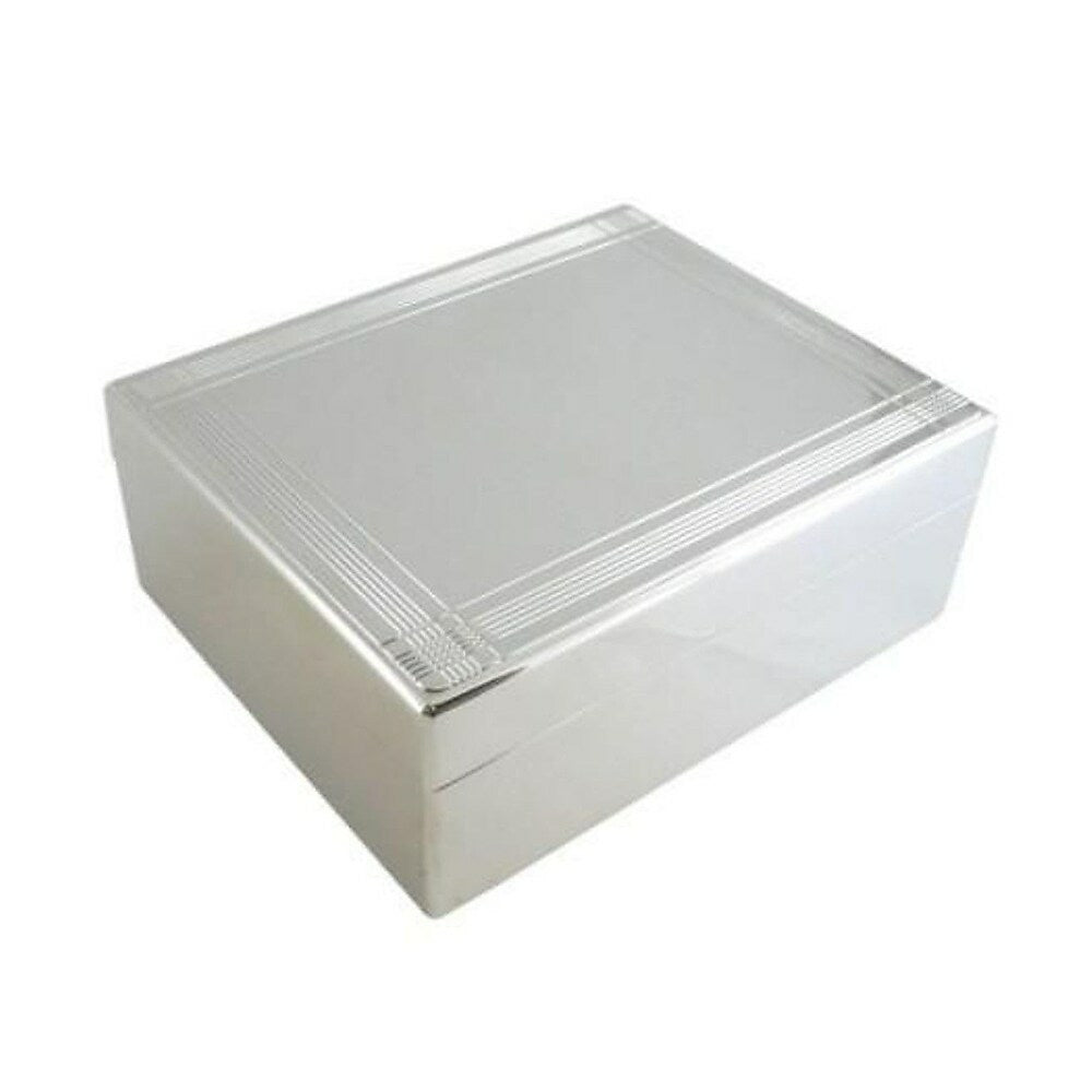 Image of Elegance Silver Plated Lacquered Hinged Jewelry Box with Striped Border