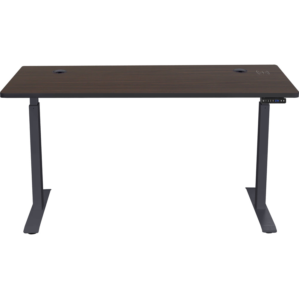 vivo 2-Tier Electric 63 x 55 Corner Desk, Dark Walnut Table Top, Black Frame