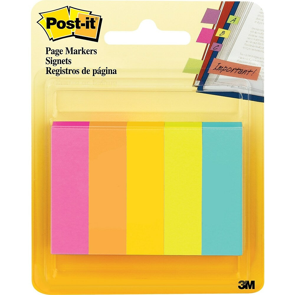 Image of Post-it Page Markers - 1/2" x 2" - Assorted Fluorescent Colours, Multicolour