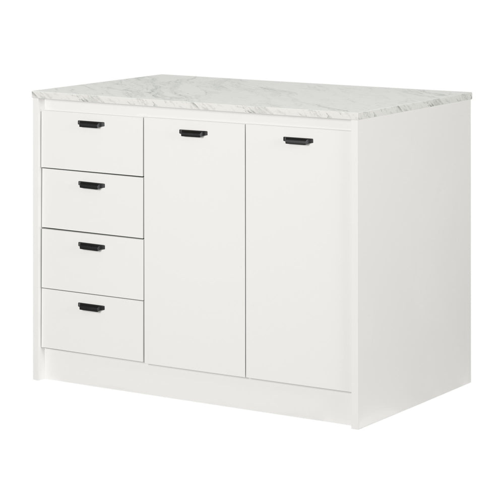 Image of South Shore Amaro Kitchen Island with Storage - Faux White Marble and White