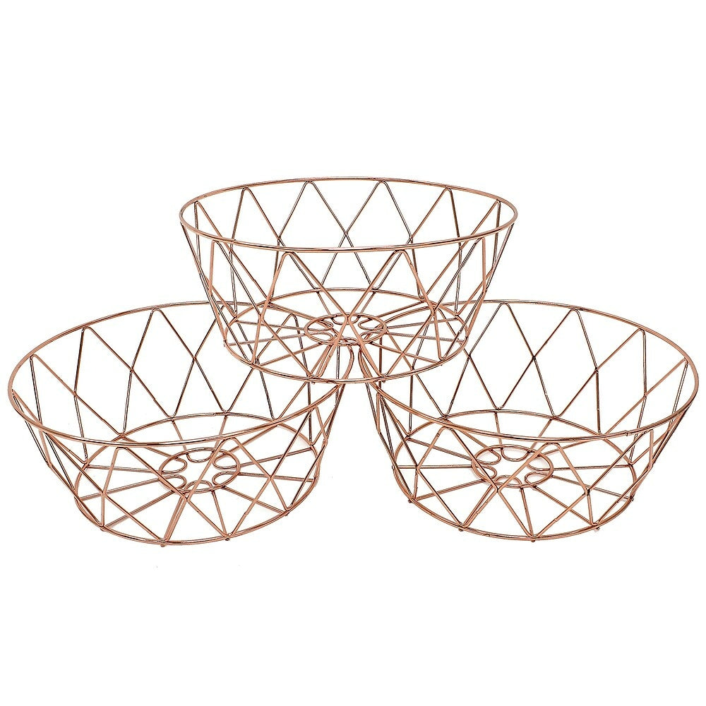 Image of Cathay Importers Copper Round Wire Basket, 12"diameter, 3 Pack