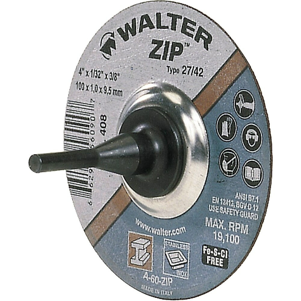 Image of Walter Surface Technologies Zip Cut-Off Wheel, 3" x 1/16", 1/4" Arbor, Type 1, Aluminum Oxide, 25470 Rpm - 12 Pack