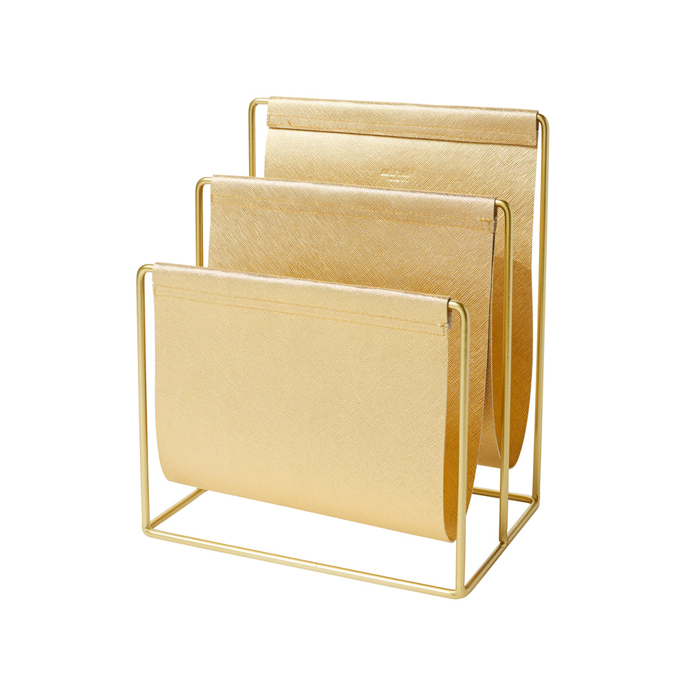 Image of Martha Stewart Faux Leather & Wire File Folder Holder - Gold
