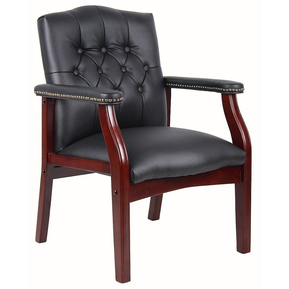 Image of Classic AP416-BK Traditional Button Tufted Styling Guest Chair, Black/Mahogany