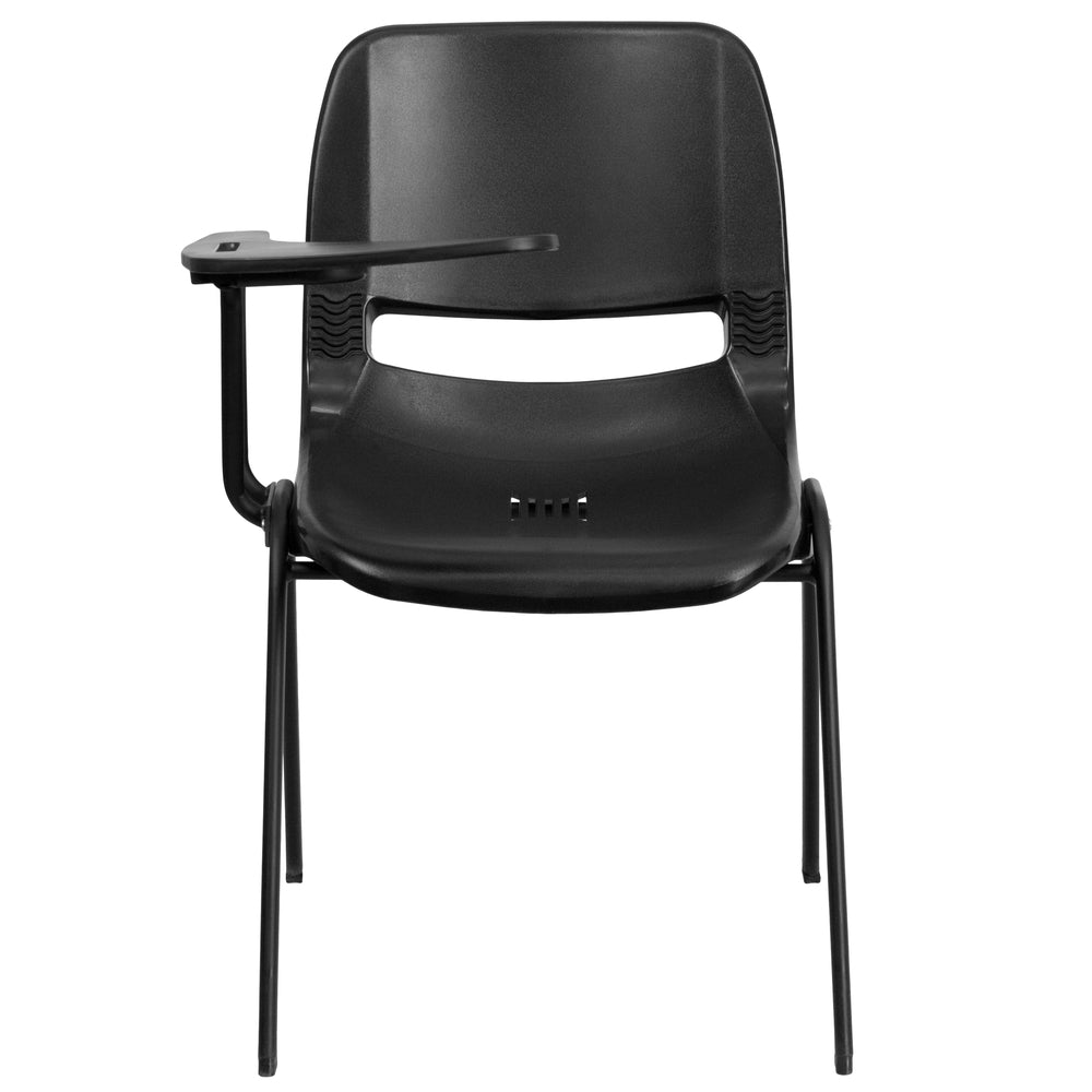 Image of Flash Furniture Black Ergonomic Shell Chair with Right Handed Flip-Up Tablet Arm