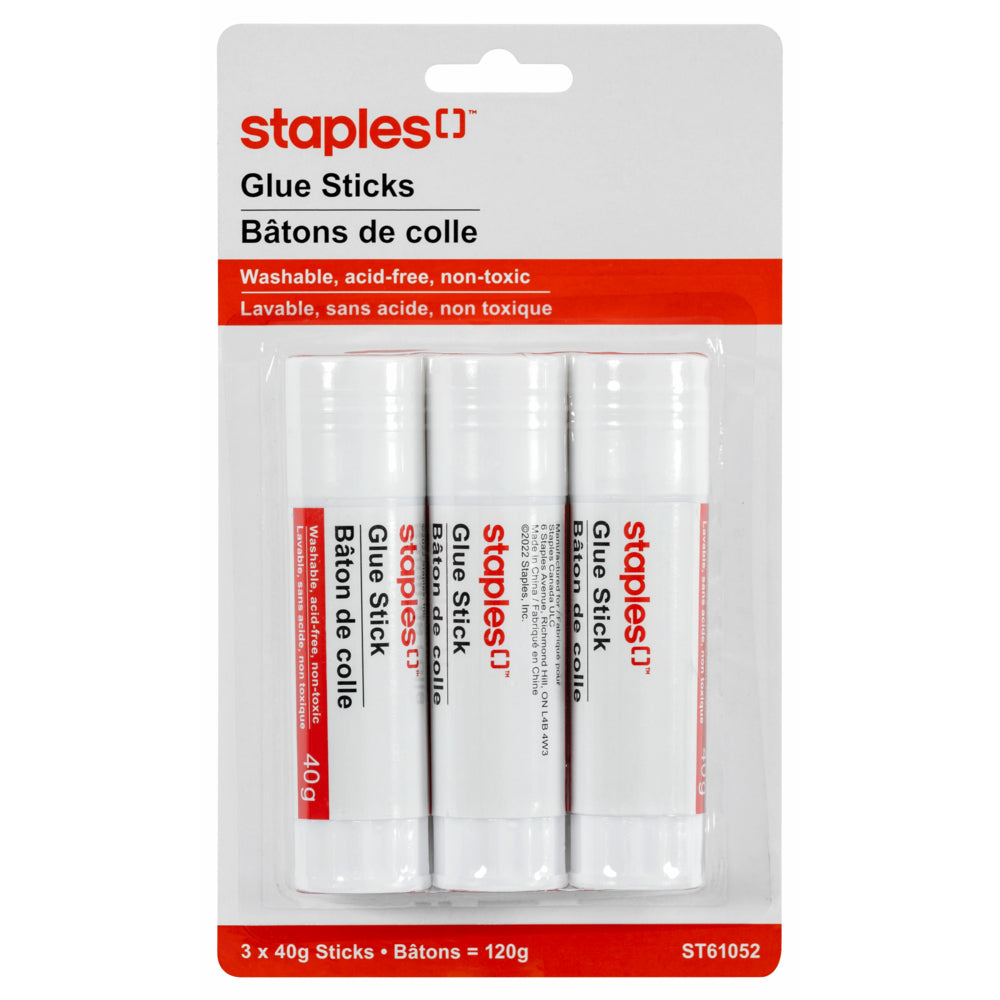 Image of Staples Washable Glue Sticks - 40g - 3 Pack