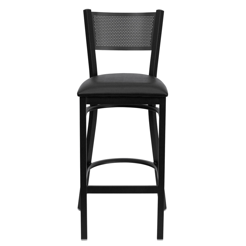 Image of Flash Furniture HERCULES Series Black Grid Back Metal Restaurant Barstool - Black Vinyl Seat