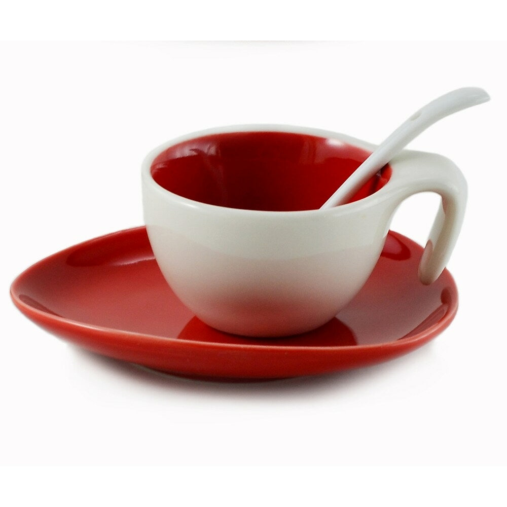 Image of Tannex 6 Espresso Cups and Saucers with Spoon, 2oz, Red, 6 Pack