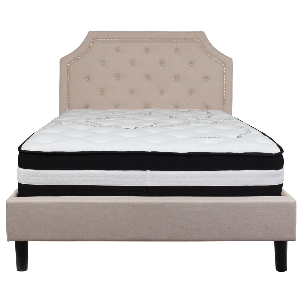 Image of Flash Furniture Brighton Full Size Tufted Upholstered Platform Bed in Beige Fabric with Pocket Spring Mattress