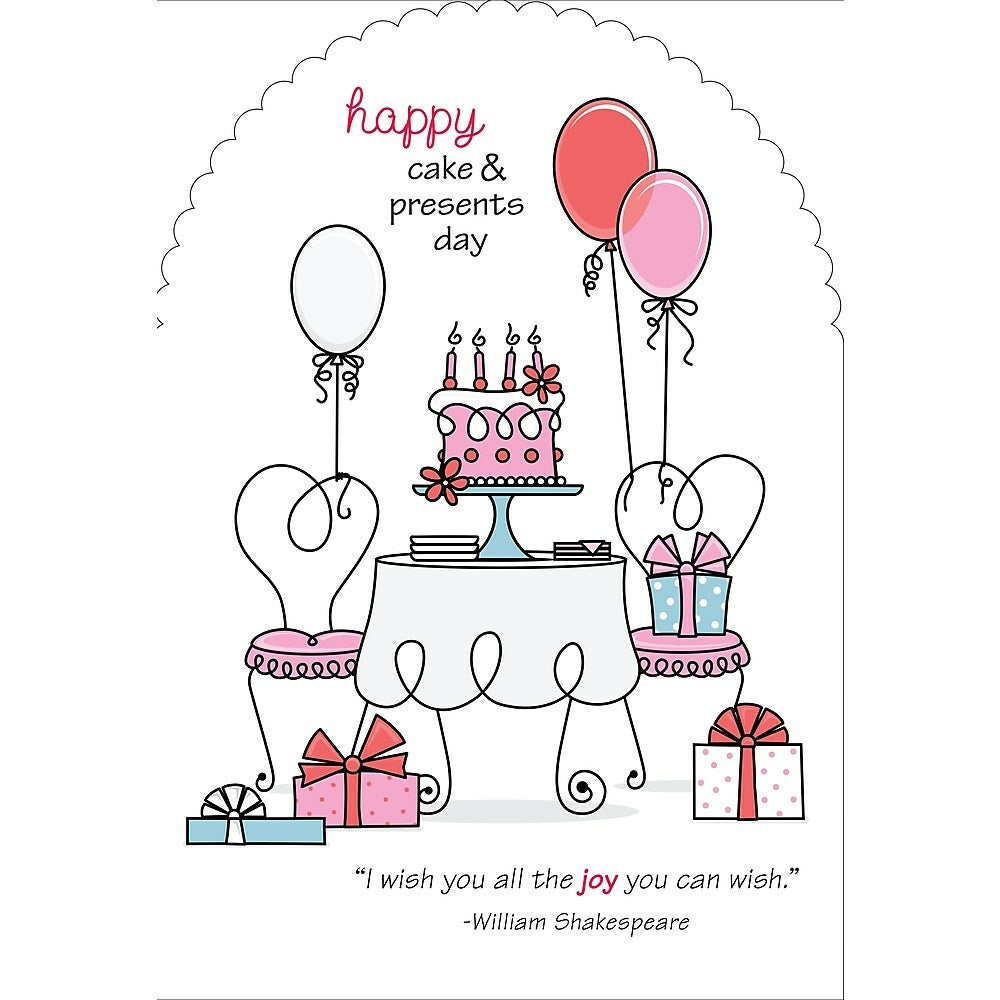Image of Aline Greetings General Birthday Card, Cake & Balloons, Happy Cake & Presents Day, 18 Pack