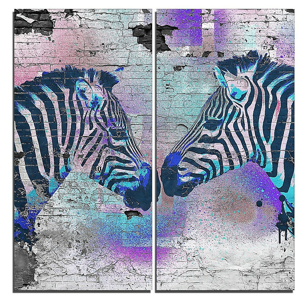 Image of Designart Painted Zebras Street Art Canvas Artwork, (PT3629-40-40)