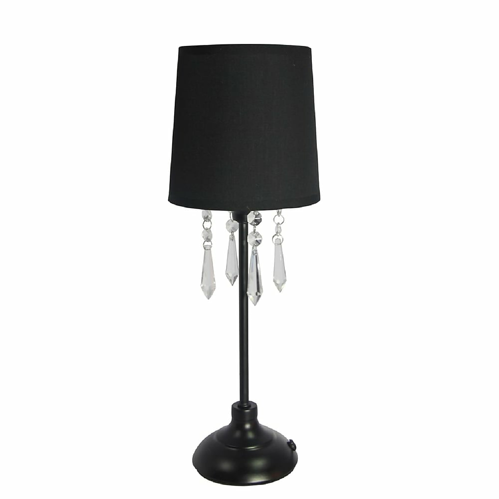 Image of Simple Designs Table Lamp With Shade and Hanging Acrylic Beads, Black