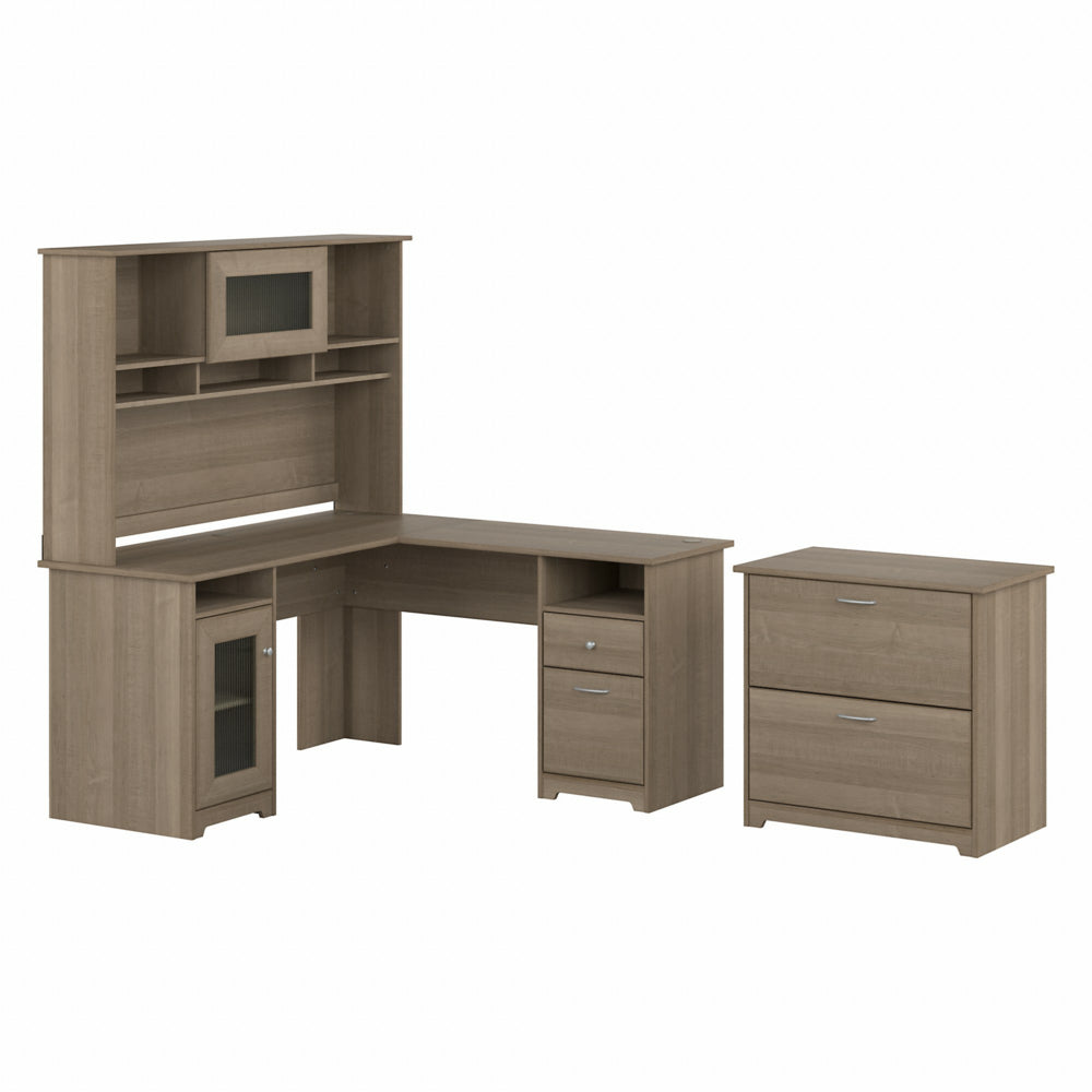 Image of Bush Furniture Cabot 60"W L-Shaped Computer Desk with Hutch and Lateral File Cabinet - Ash Grey