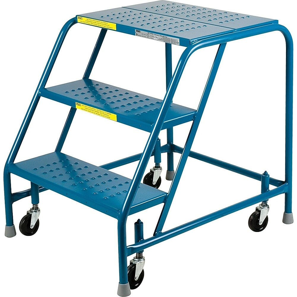 Image of Kleton Rolling Step Ladders, Without Handrails, 3 Steps, Blue