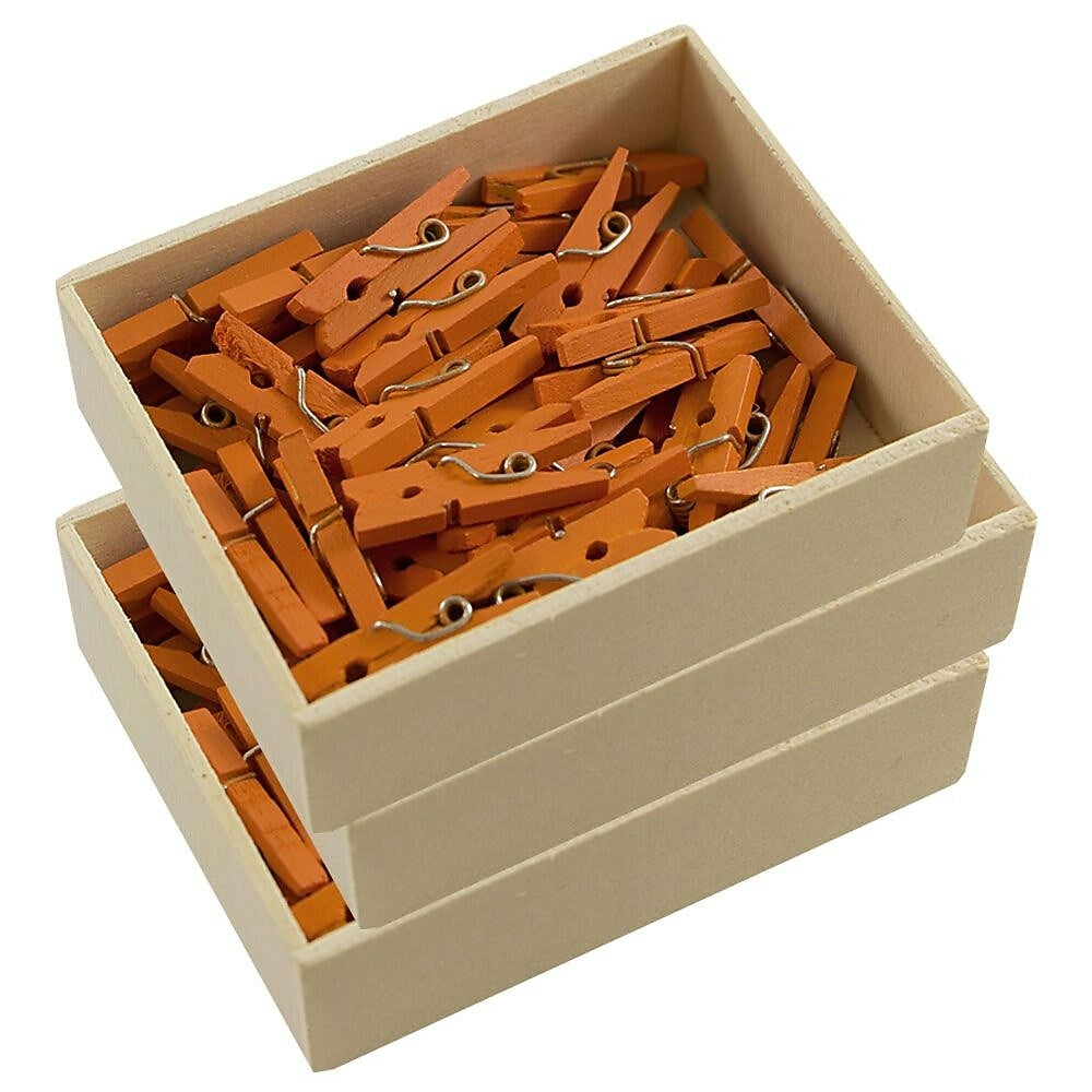 Image of JAM Paper Wood Clothing Pin Clips, Small 7/8, Orange, 3 Packs of 50, 150 Total (230729133g)