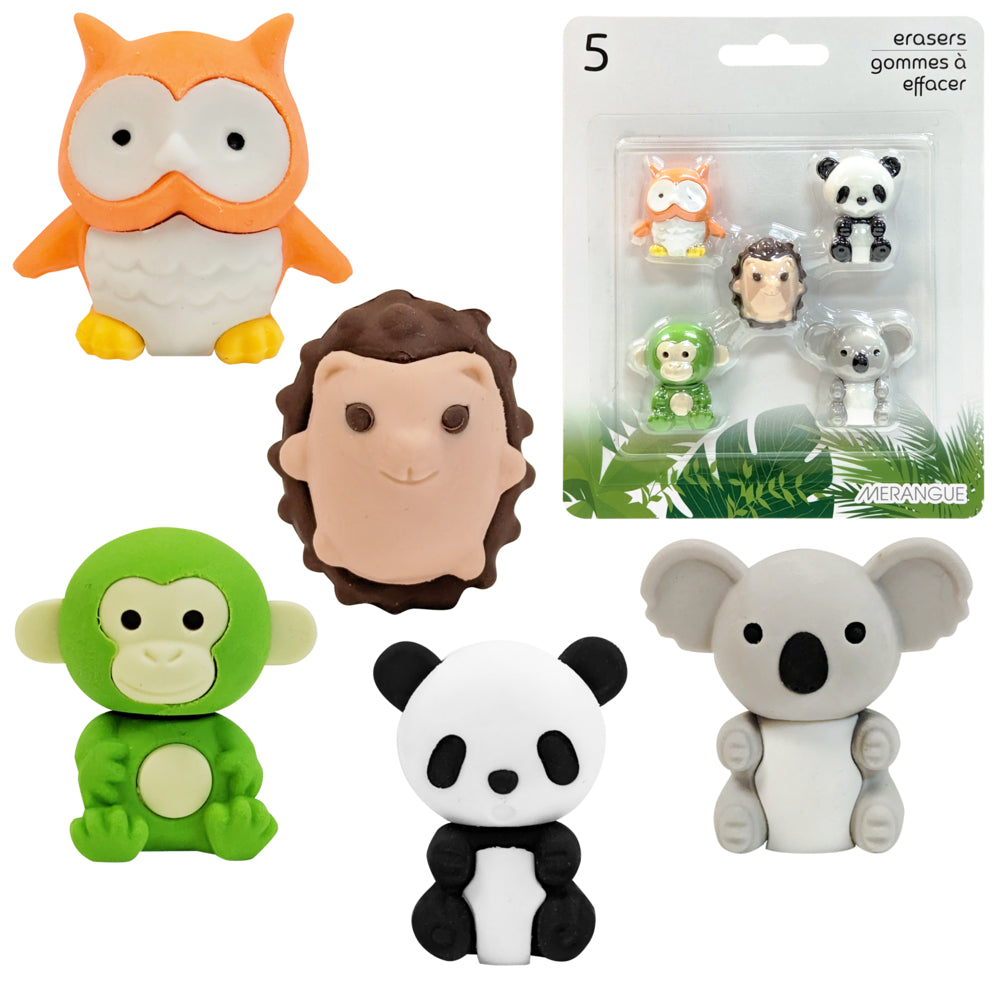 Image of Merangue Jungle Animal Erasers - 5 Pack, Multicolour