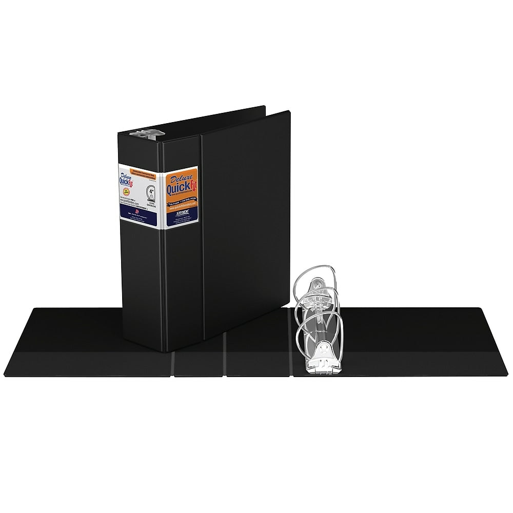 Image of QuickFit Deluxe Heavy-Duty Commercial Binder, 4" Quickload Locking "D" Rings, Black