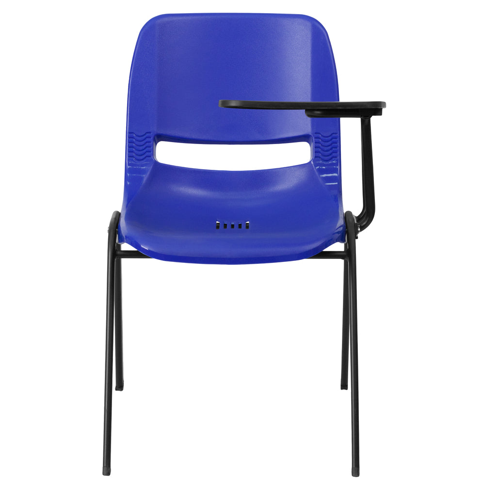 Image of Flash Furniture Blue Ergonomic Shell Chair with Left Handed Flip-Up Tablet Arm