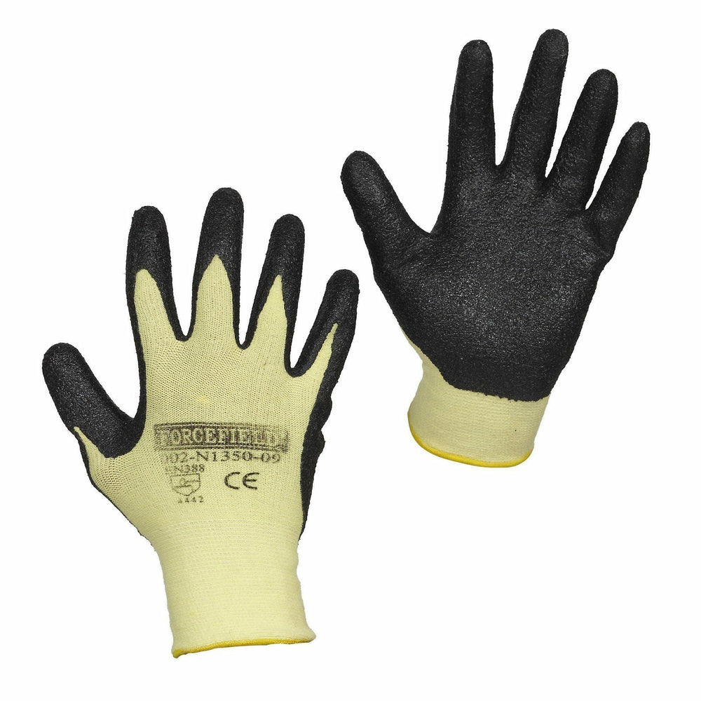 Image of Forcefield Cut Resistant Aramid Fiber Nitrile Palm Coated Gloves - Black - Large, Yellow